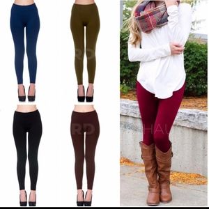 One Size Burgundy Fleece Leggings